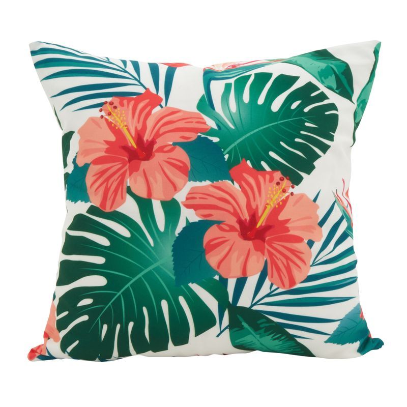 18'' Square Tropical Floral Polyester Throw Pillow