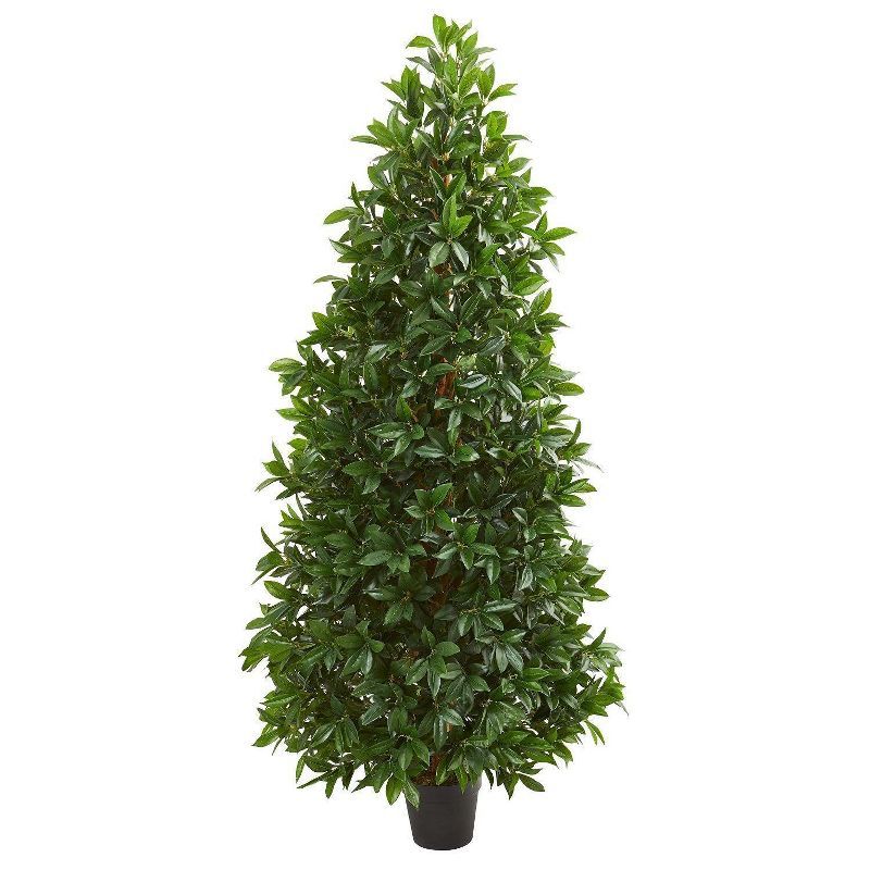 5-Foot Green Plastic Bay Leaf Cone Topiary Tree