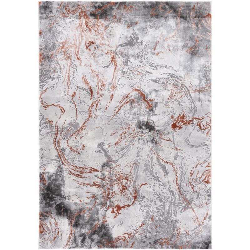 Gray Abstract Synthetic Non-slip Area Rug, 8' x 10'