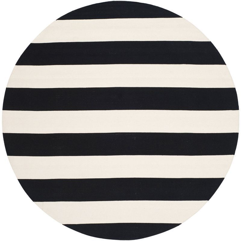 Montauk Black and Ivory Striped Round Cotton Rug