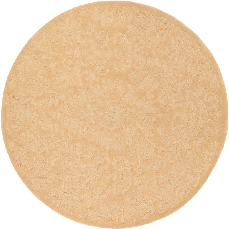 Beige Hand-Hooked Round Wool and Synthetic Rug, 6' x 6'