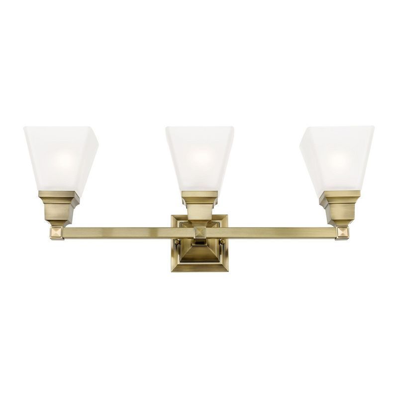 Antique Brass Mission 3-Light Bath Vanity with Satin Glass