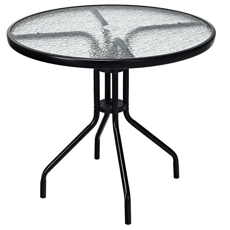 32'' Black Outdoor Patio Table with Tempered Glass Top