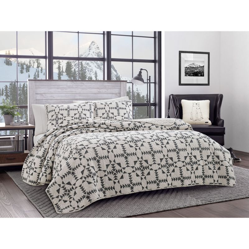 Ivory and Charcoal Cotton Twin Reversible Quilt Set