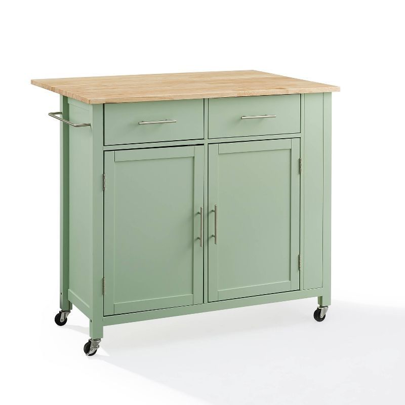 Savannah Wood Top Drop Leaf Kitchen Cart with Spice Rack and Storage