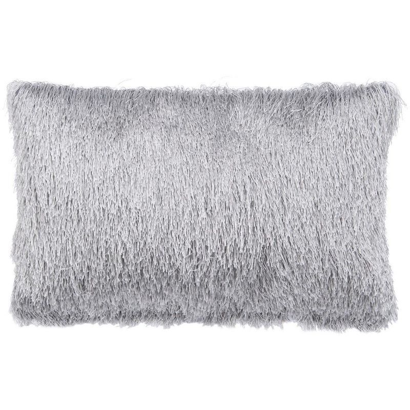 Silver Shag Polyfill Rectangular Outdoor Throw Pillow