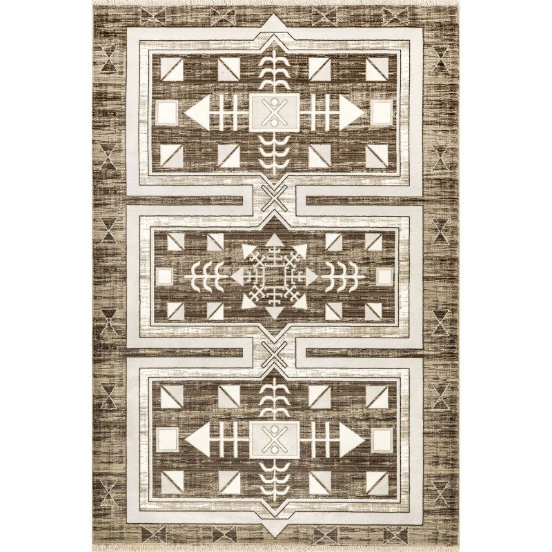 Agave Brown Geometric Fringed Synthetic Area Rug, 6' 7" x 10' 2"