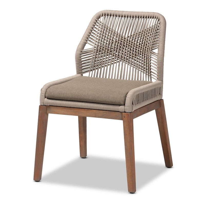 Gray Woven Rope Mahogany Dining Side Chair with Cushion