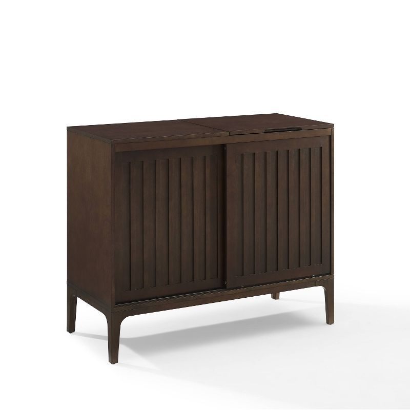 Sleek Dark Brown Slatted Media Console with Record Storage