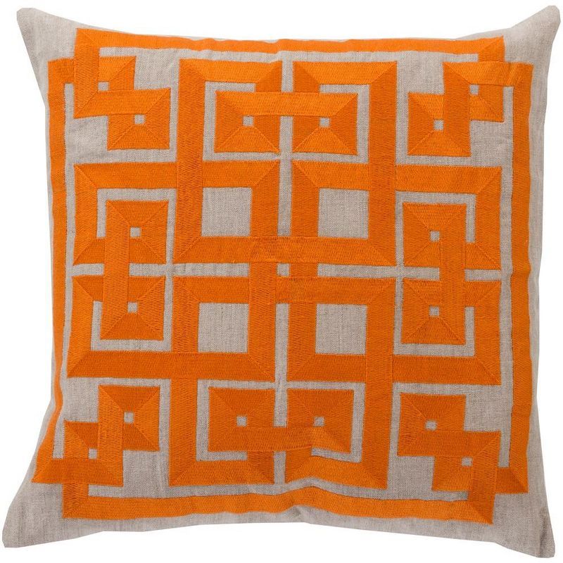 Veldzicht Light Gray and Orange Linen Square Pillow Cover with Polyester Insert