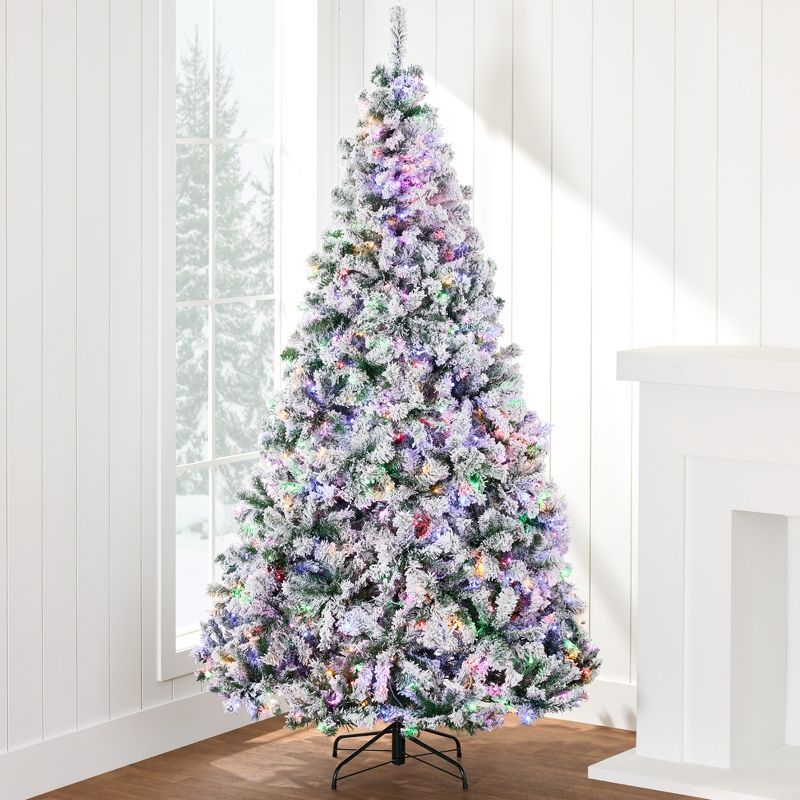 4.5ft Snow Flocked Pine Christmas Tree with Multicolor Lights