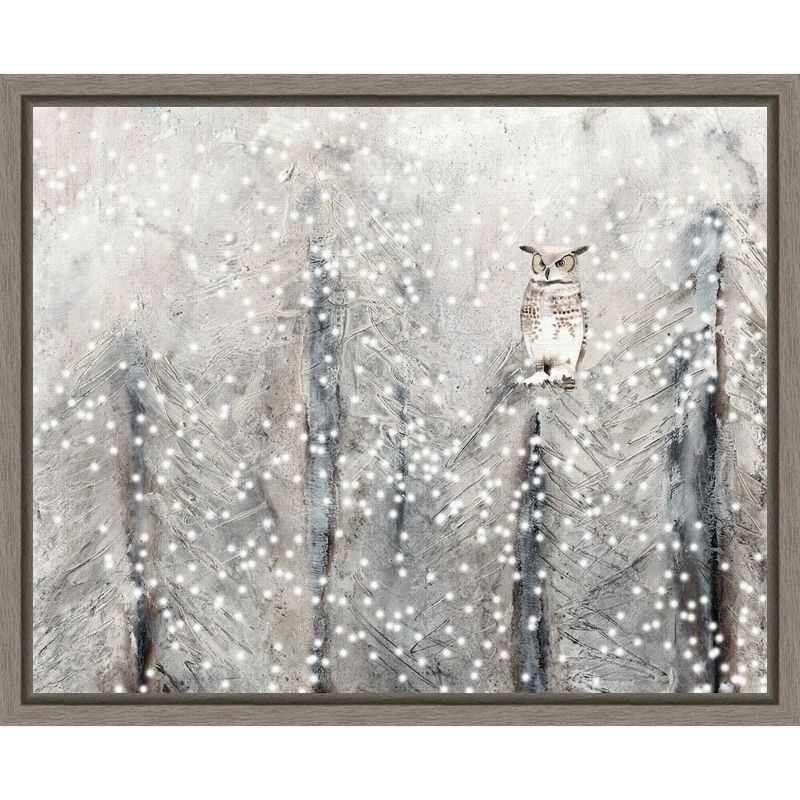 Snowy Owl in Winter Forest Framed Canvas Print