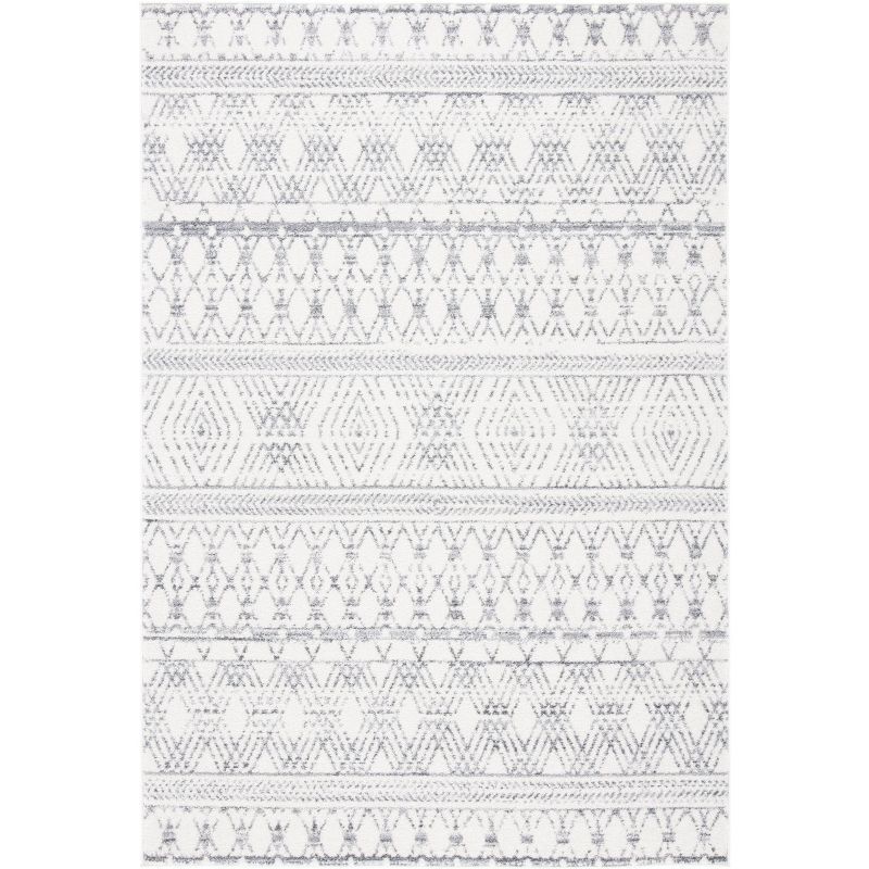 Ivory and Gray Hand-Knotted Geometric Area Rug