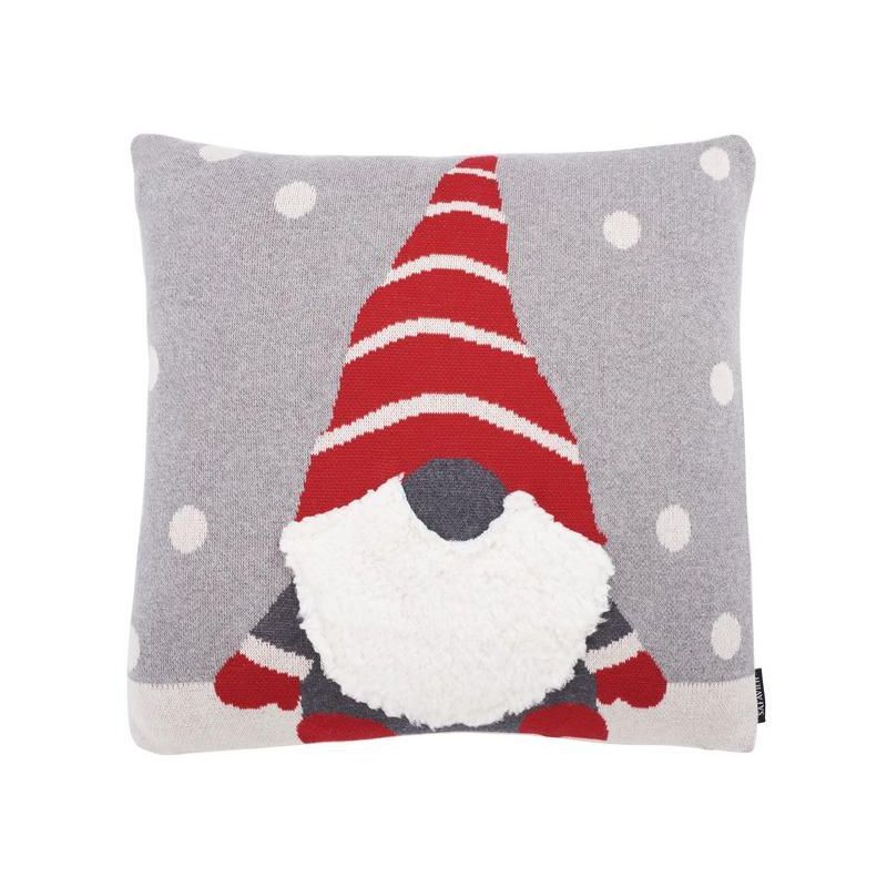 Grey and Red Cotton Peppermint Elf 18" Square Pillow