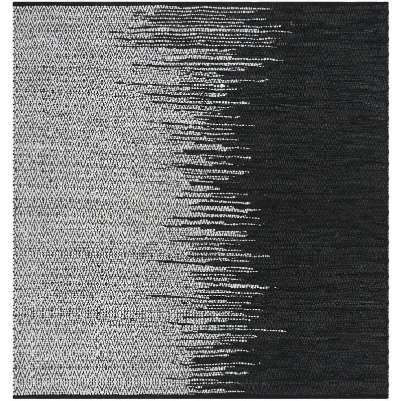 Handmade Light Gray and Black Leather Square Rug