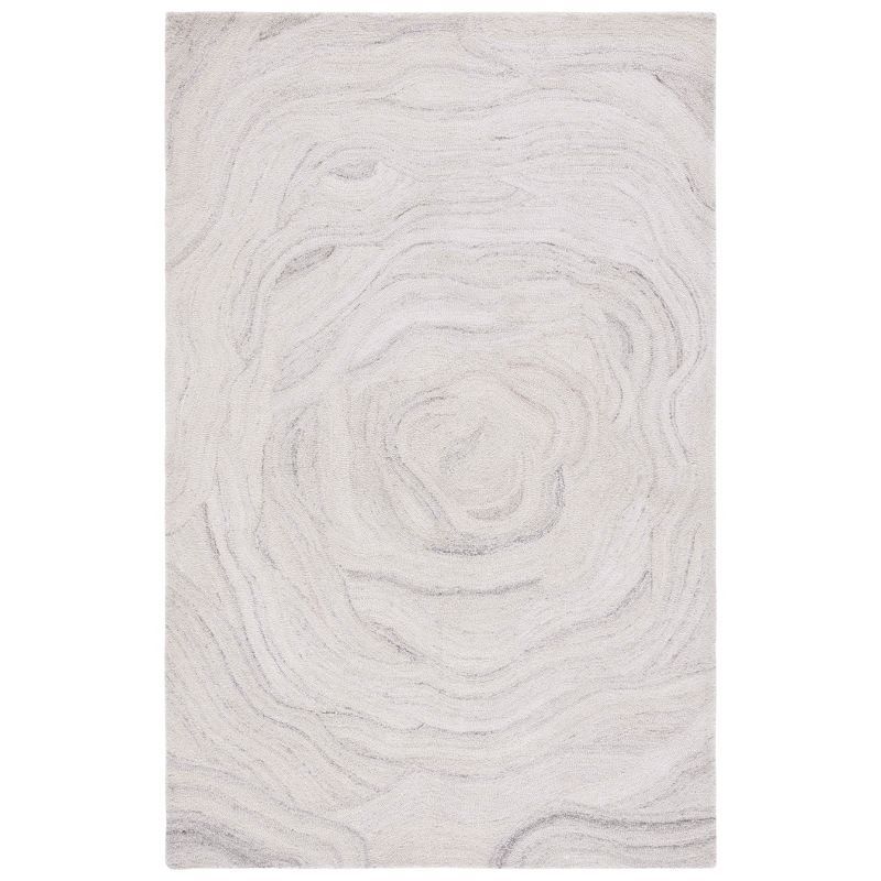 Light Grey and Beige Abstract Handmade Wool Rug, 4' x 6'