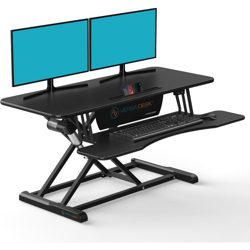 Black Electric Height Adjustable Standing Desk Converter with Keyboard Tray