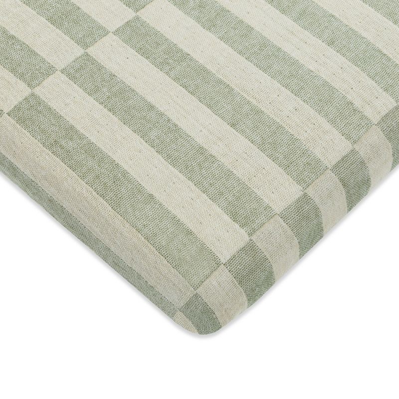 Green and Beige Organic Cotton Moss Stripe Midi Crib Sheet