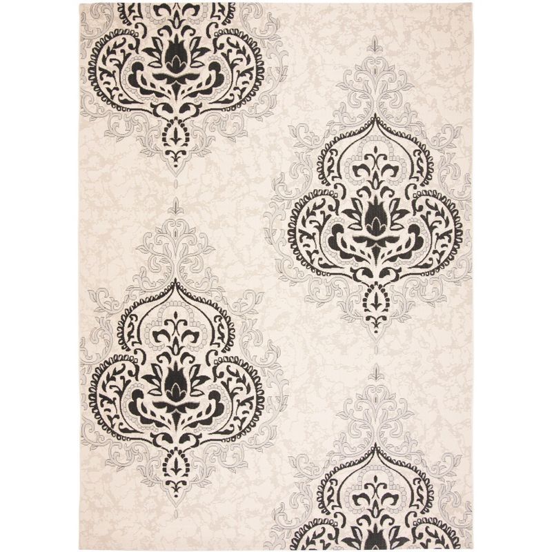 Cream and Black Damask 5' x 7' Synthetic Area Rug