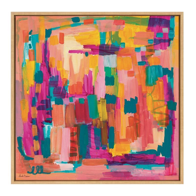 Colorful Abstract Rainbow Canvas Print with Natural Frame