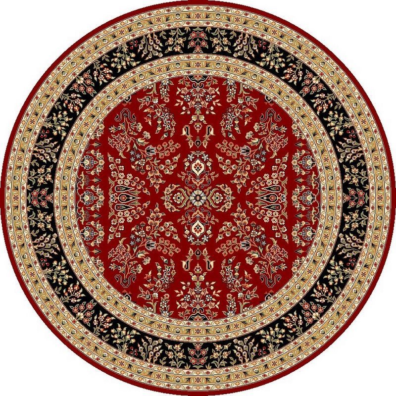 Safavid Style Red and Black Round Floral Area Rug, 8' x 8'