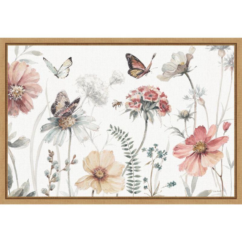 Lisa Audit Floral and Butterfly Canvas Print with Maple Frame