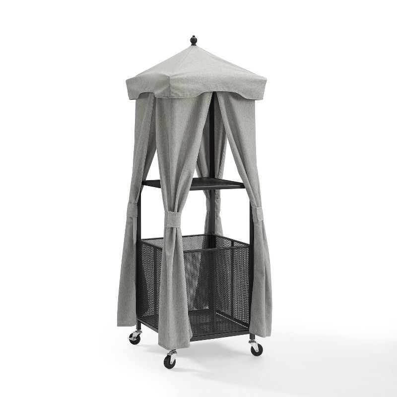 Gray Metal Poolside Towel Valet with Wheels