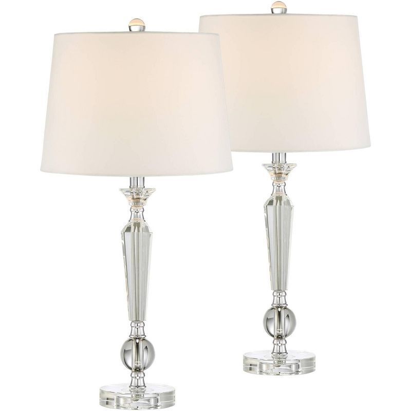 Vienna Crystal Candlestick Table Lamps with Off-White Drum Shades