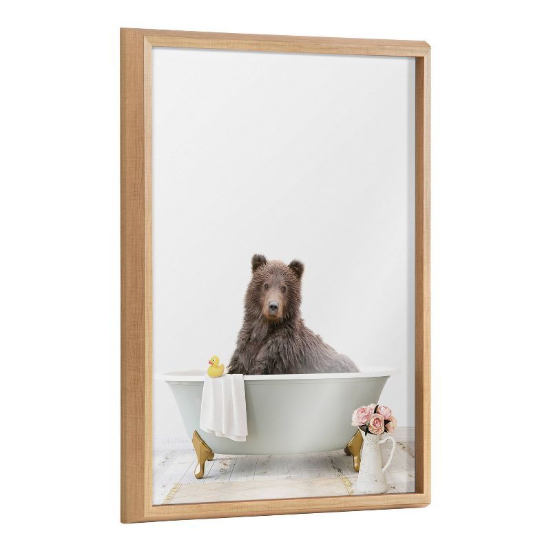 Blake Bear Cottage Bathroom Framed Glass Wall Art, 18x24 Natural