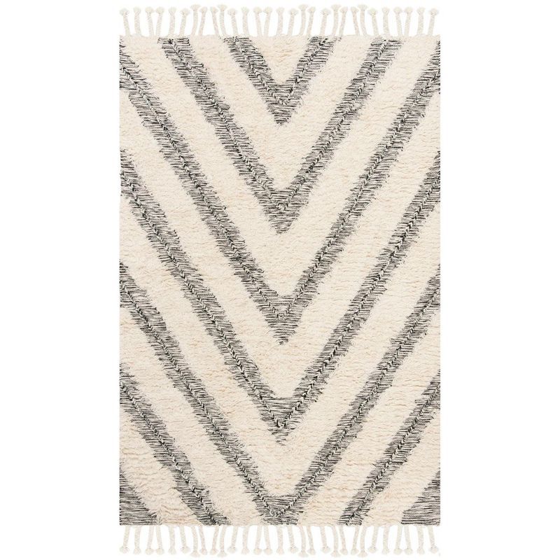 Kenya Black and Ivory Hand-Knotted Wool 6' x 9' Geometric Area Rug