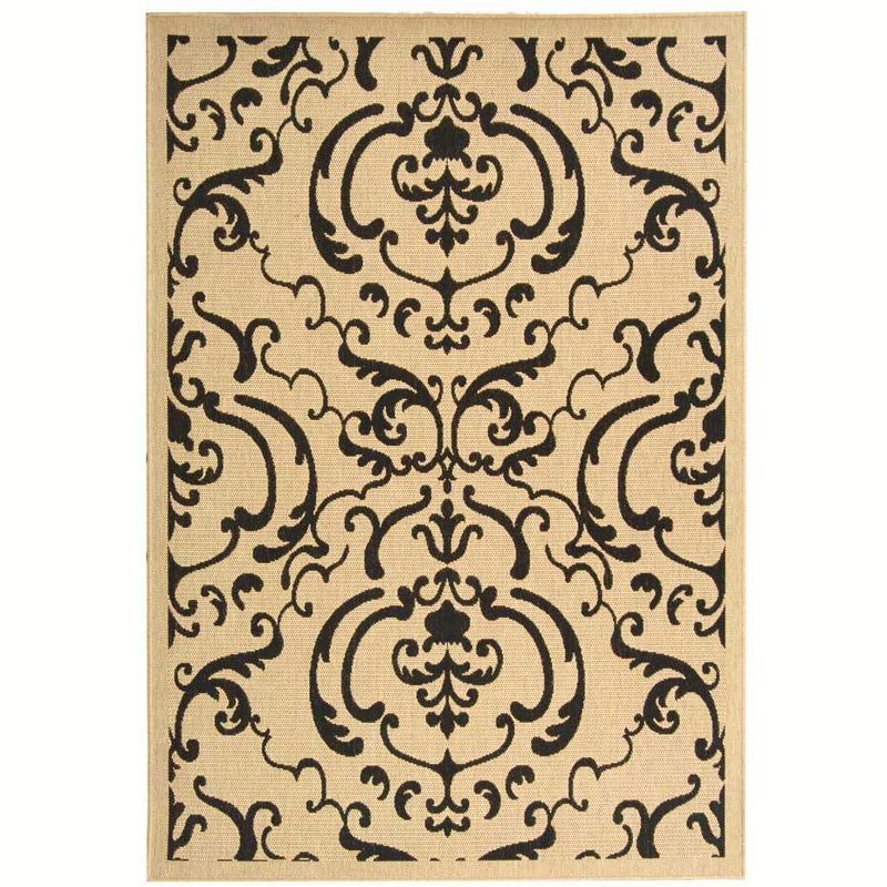 Sand and Black Rectangular Synthetic Indoor/Outdoor Area Rug