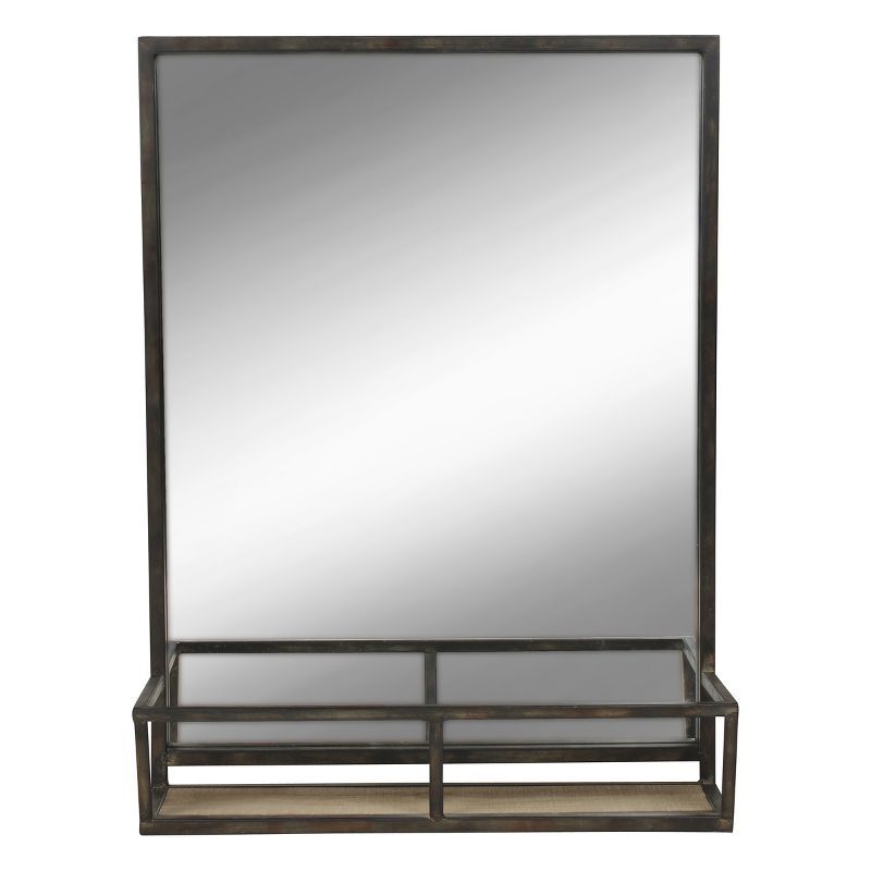 Jackson 22x29 Black Metal Mirror with Wood Shelf