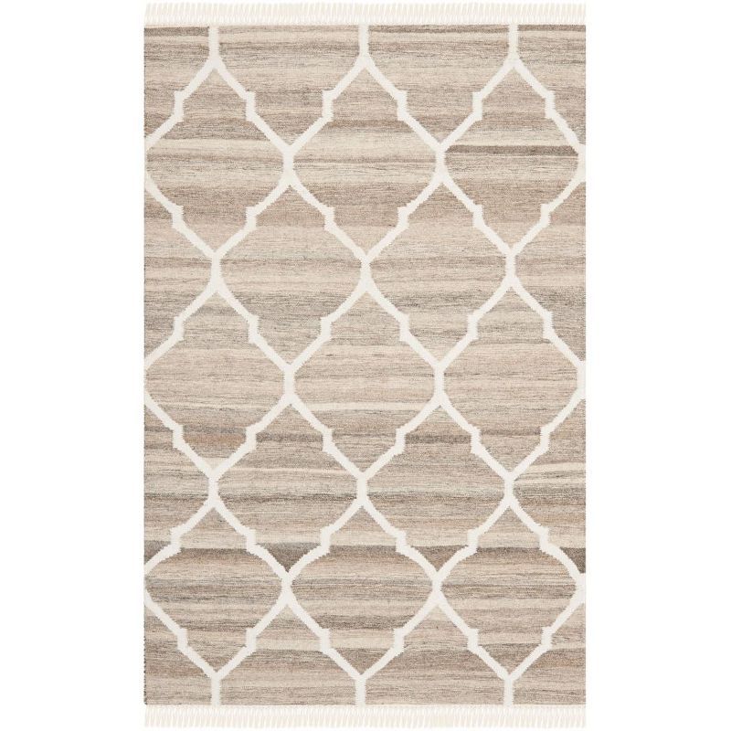 Gray and Ivory Flatweave Wool Geometric Area Rug