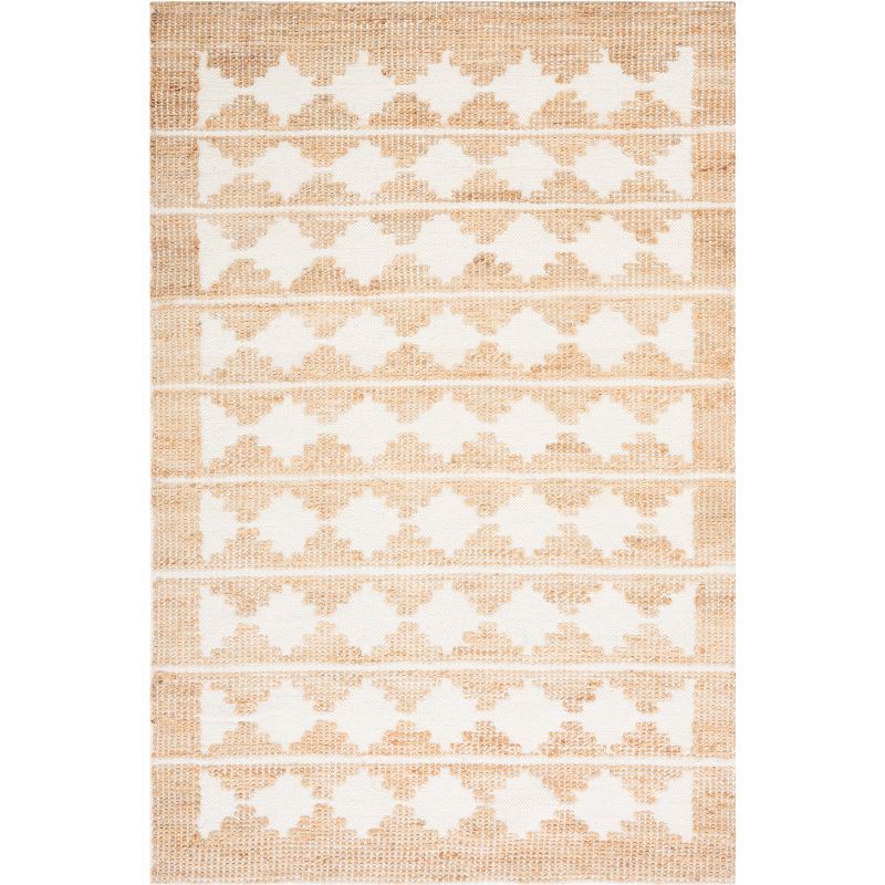 Ivory and Natural Hand-Knotted Wool Area Rug, 3' x 5'