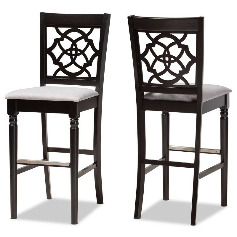 Alexandra 47.6" Grey Fabric and Espresso Wood Bar Stools, Set of 2