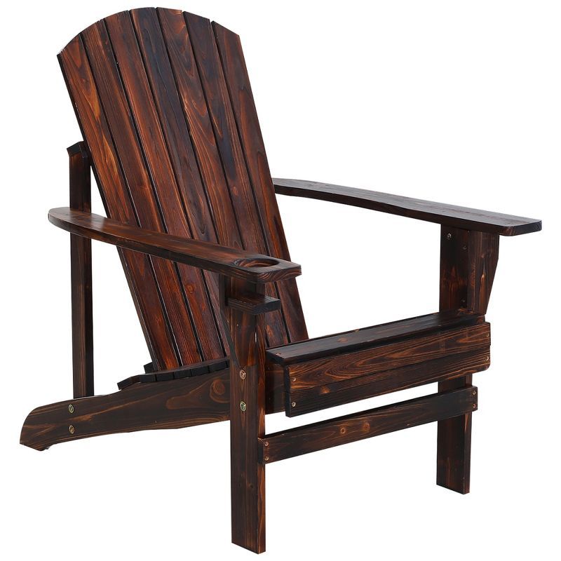 Outsunny Dark Brown Fir Wood Adirondack Chair with Cupholder