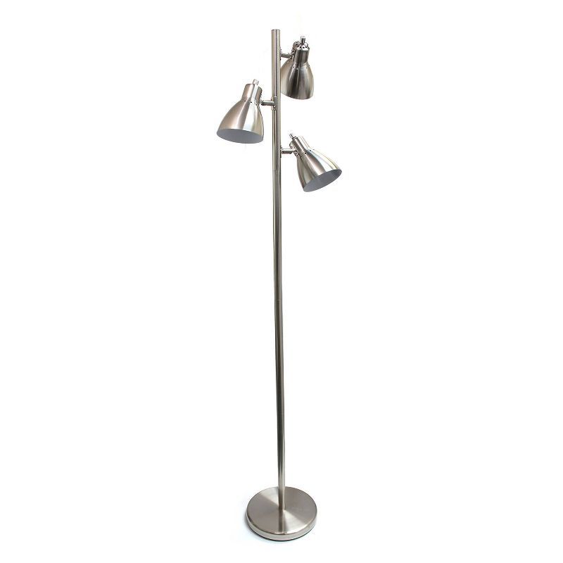 64" Brushed Nickel Adjustable 3-Light Floor Lamp with Conical Shades