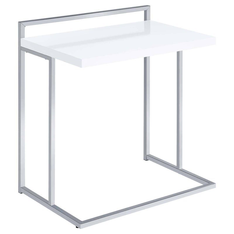 Modern White Rectangular Wood Snack Table with Chrome Base