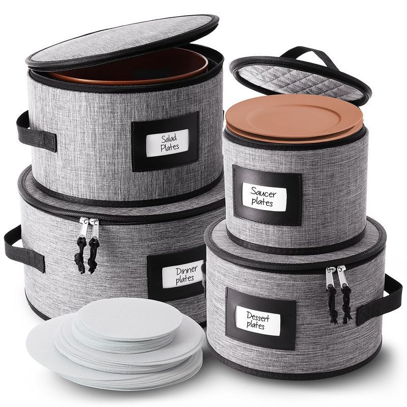 Gray Hard Shell Dinnerware Storage Set with Dividers