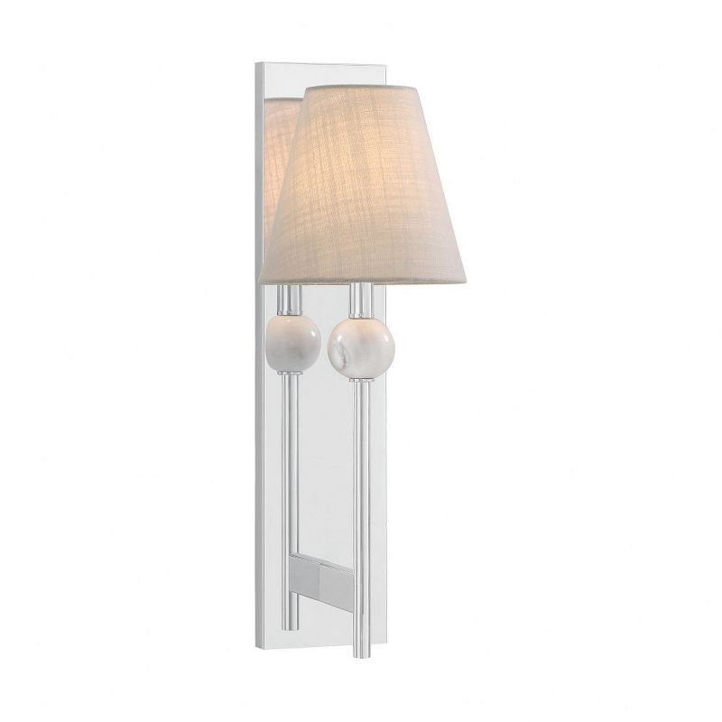 Polished Chrome Wall Sconce with White Fabric Shade