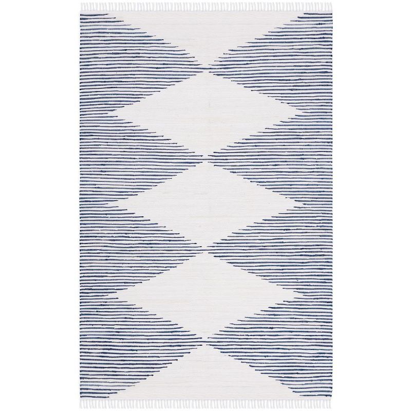 Ivory and Navy Handwoven Wool Kilim Area Rug, 3' x 5'