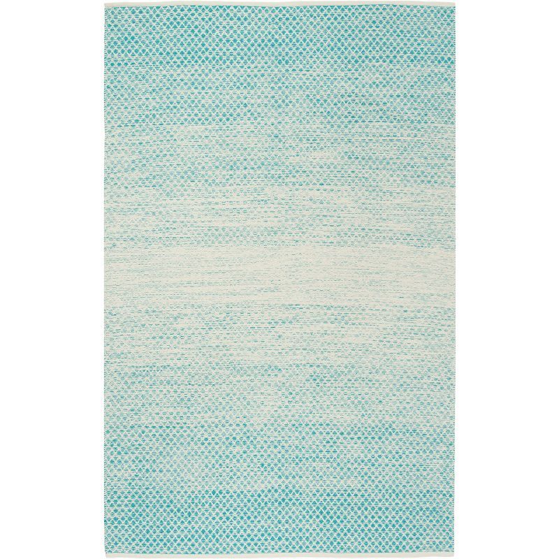 Turquoise and Ivory Cotton Handwoven Square Rug - 4' x 4'