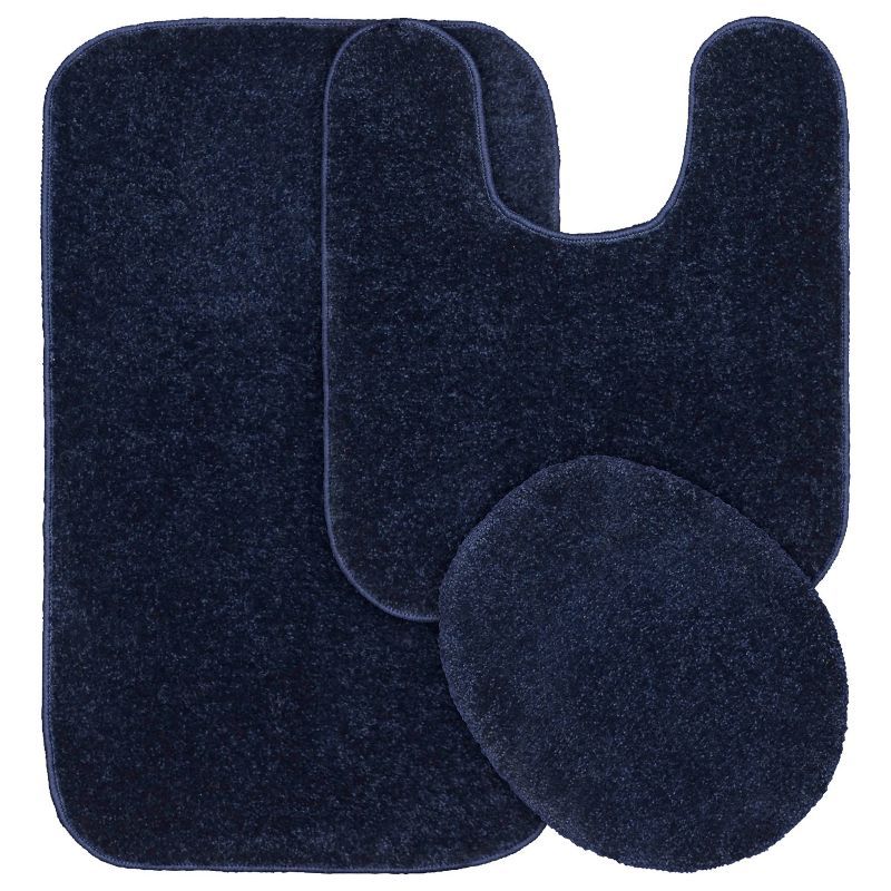 Navy Plush Polypropylene 3-Piece Bath Rug Set