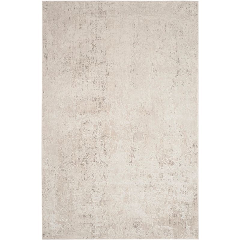 Beige and Cream Hand-Knotted Viscose Area Rug, 4' x 6'