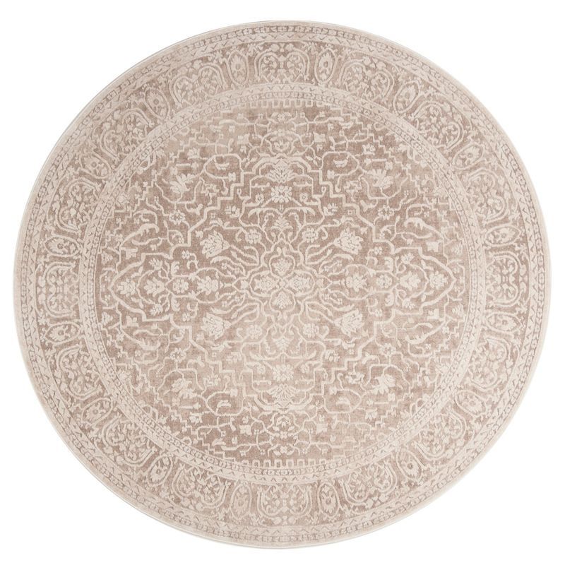 Elegance Reflection Vintage Beige & Cream 6'7" Round Synthetic Area Rug