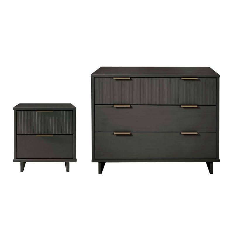 Granville Dark Grey Ribbed 2pc Dresser and Nightstand Set