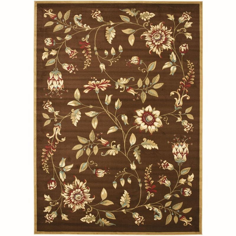 Lyndhurst Brown and Multicolor Floral Synthetic Area Rug