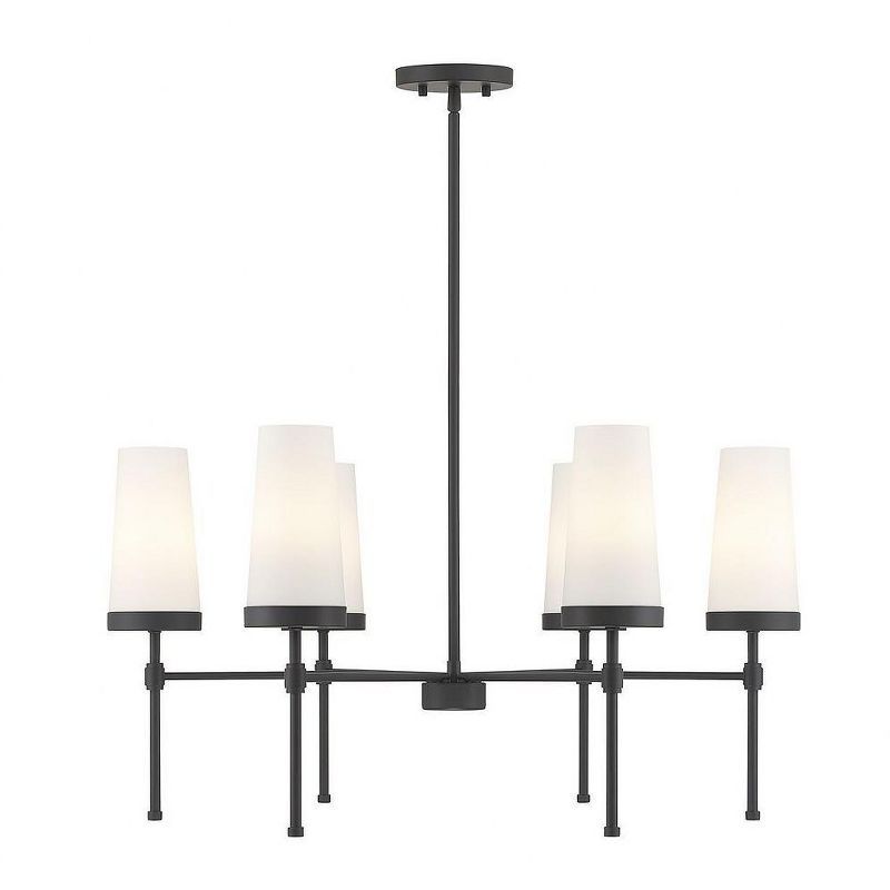 Matte Black 6-Light Chandelier with White Opal Glass Shades