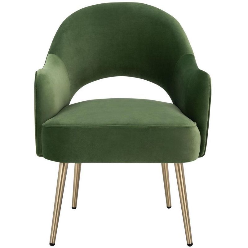 Luxurious Green Velvet Wood Accent Chair with Gold Metal Legs