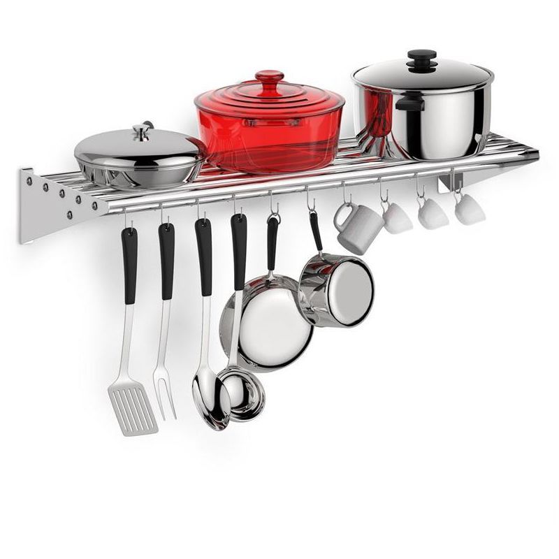 Stainless Steel Wall Mount Kitchen Rack with Hooks